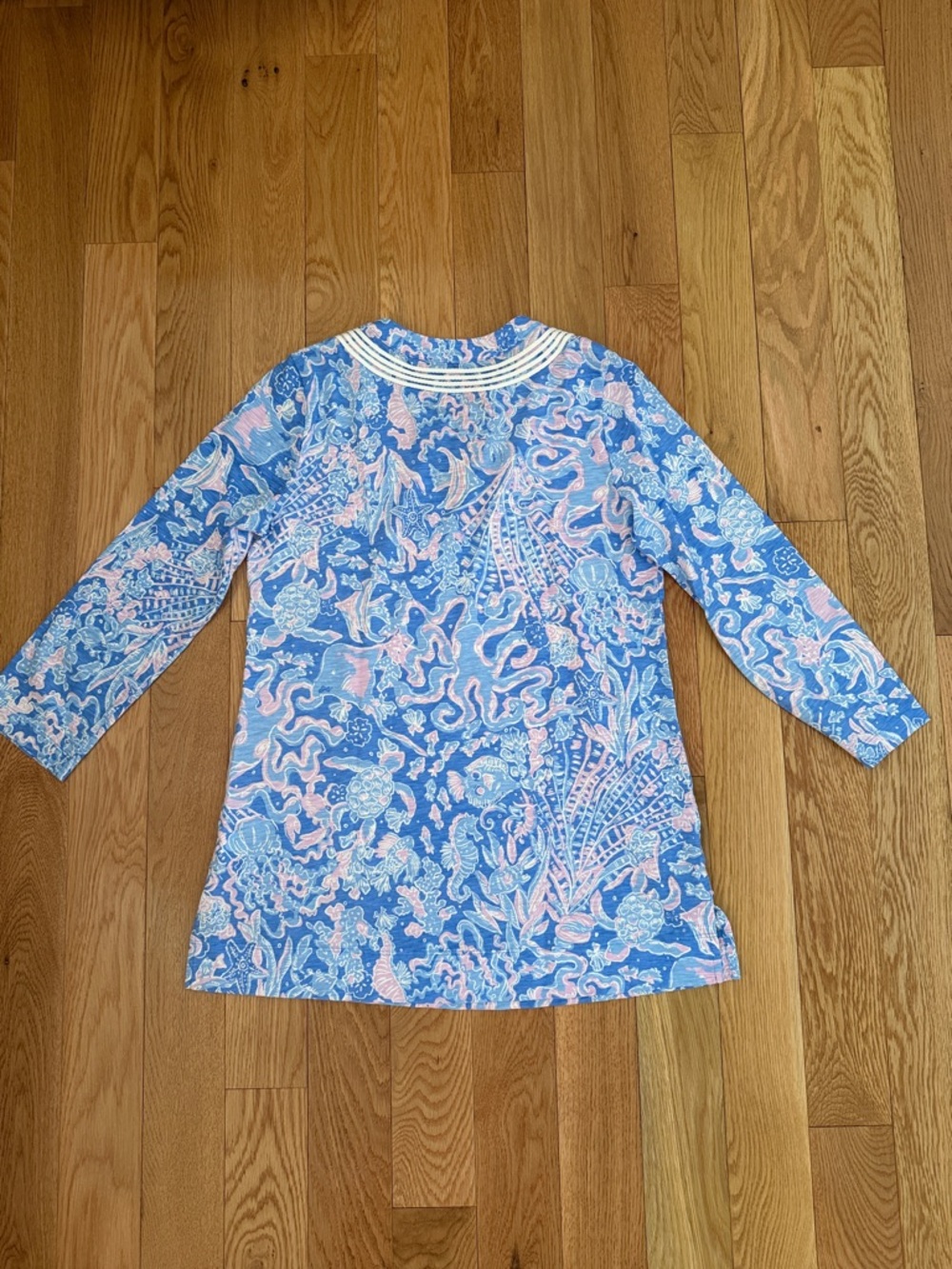 EUC Lilly Pulitzer Kaia Blue, Pink & Cream Signature Logo Knit Tunic - Picture 6 of 8